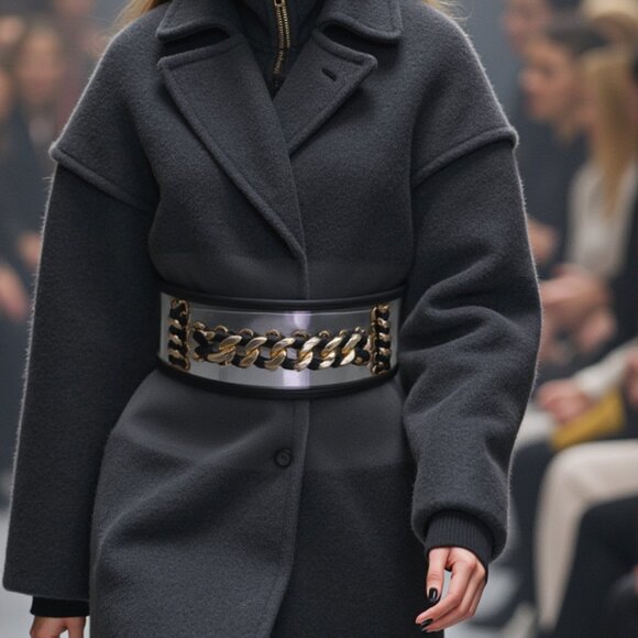 Women’s Wide Black Stretch Waist Belt with Gold Chain Link – Elastic Band XS S - Picture 6 of 8